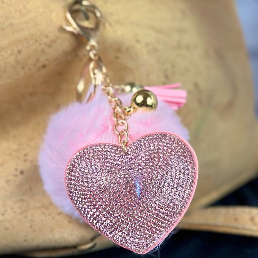 Rhinestone Heart Keychain / Purse charm - Pink